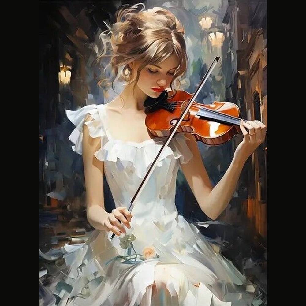 Beautiful Violin Player In White Dress Canvas Art Print 15.7" X 23.6" New! Art:Art Prints Style Your Walls
